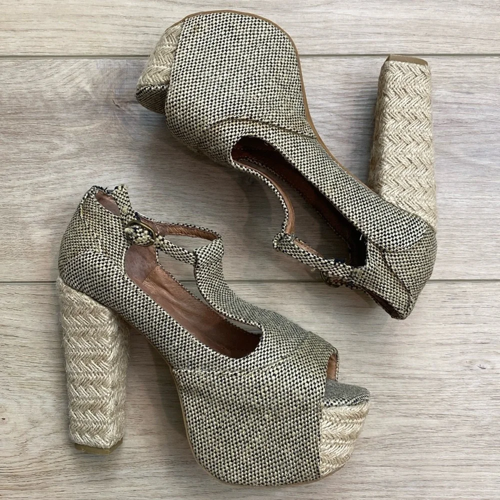 Jeffrey Campbell |‎ Foxy Espadrille | Tweed Jute Platform Heels